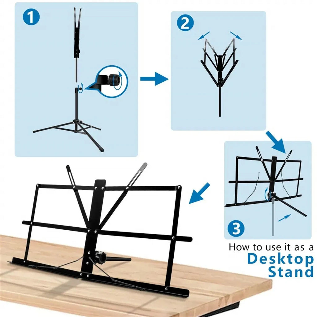 Music Stand 2 in 1 Dual Use Folding Sheet Music Stand