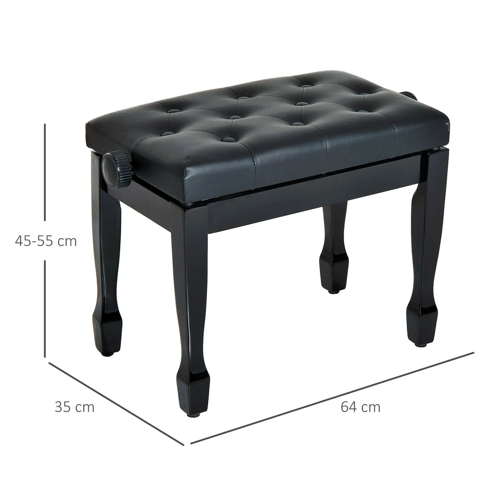 Adjustable Piano Stool – Faux Leather Padded Stool, Black