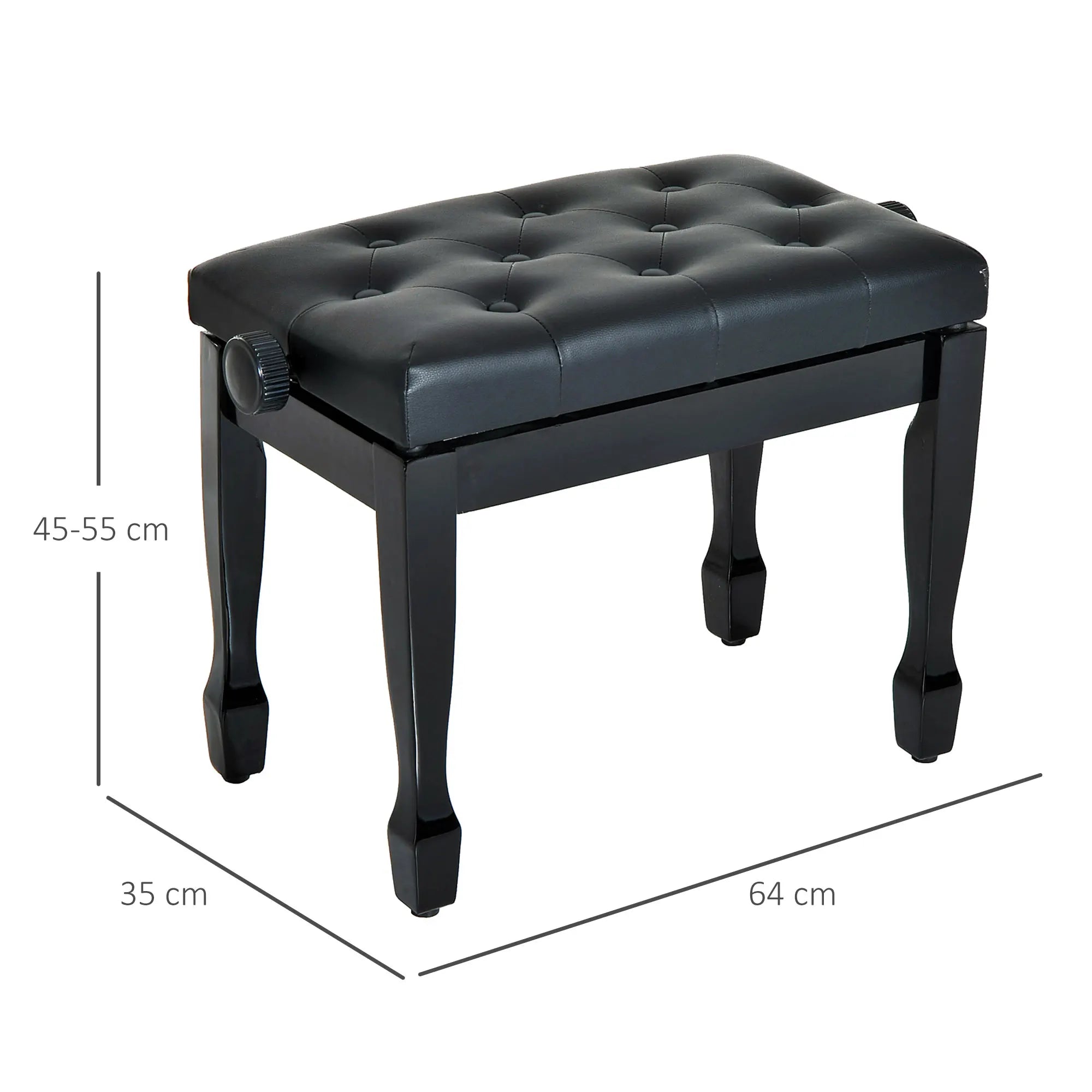 Adjustable Piano Stool – Faux Leather Padded Stool, Black