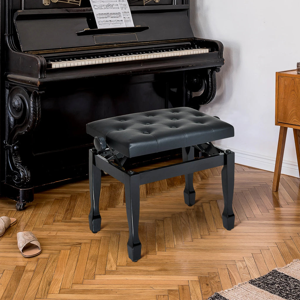 Adjustable Piano Stool – Faux Leather Padded Stool, Black