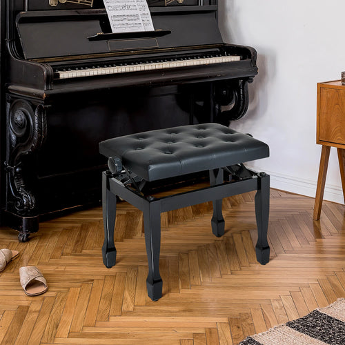 Adjustable Piano Stool – Faux Leather Padded Stool, Black
